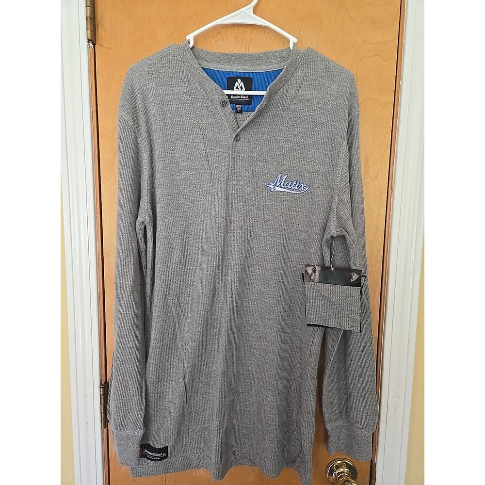 Matix Shirt Mens Size Large Grey Thermal Skate Shirt Brandon Biebel Y2K 90s- New